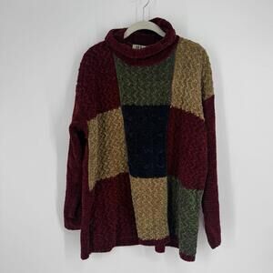 Vintage sweater womens medium M patchwork turtleneck chunky 90s 80s oversized